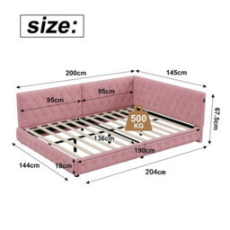 4Ft6 Double Bed Frame With Usb Charging Ports And Guardrail, Velvet Upholstered Bed Frame, No Mattress, Pink, Bed 135X190 Cm - thumbnail 9