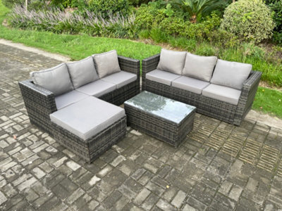 Fimous 7 Seater Rattan Garden Furniture Set Outdoor Patio Sofa Set With Oblong Coffee Table Big Footstool Dark Grey Mixed - image 1