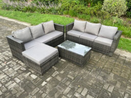 Fimous 7 Seater Rattan Garden Furniture Set Outdoor Patio Sofa Set With Oblong Coffee Table Big Footstool Dark Grey Mixed - thumbnail 2