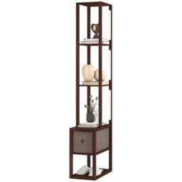 Floor Lamp With Shelves, Led Standing Lamp With Fabric Drawer, Brown - thumbnail 1