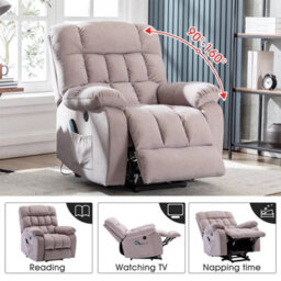 Electric Power Lift Riser Recliner Chair Fabric Heat & Massage Armchair Beige - thumbnail 6