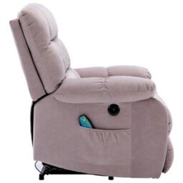 Electric Power Lift Riser Recliner Chair Fabric Heat & Massage Armchair Beige - thumbnail 4