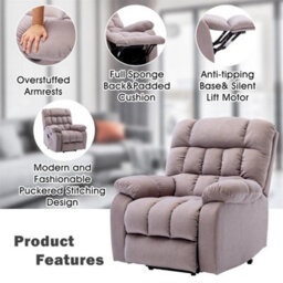 Electric Power Lift Riser Recliner Chair Fabric Heat & Massage Armchair Beige - thumbnail 5