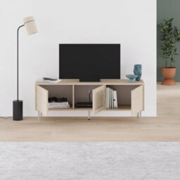 "Decortie Modern 140Cm Tv Stand Unit 50"" Tvs With 3 Soft-Close Doors, Laser-Cut Pattern, Storage Shelves, Sonoma Oak" - thumbnail 5