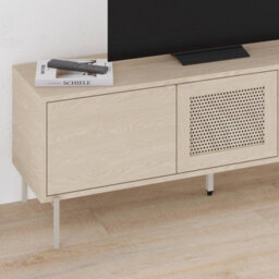 "Decortie Modern 140Cm Tv Stand Unit 50"" Tvs With 3 Soft-Close Doors, Laser-Cut Pattern, Storage Shelves, Sonoma Oak" - thumbnail 4