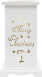 Shatchi Led Candle Flameless Table Top Wooden Holder Engraved Merry Christmas White Battery Operated - thumbnail 4