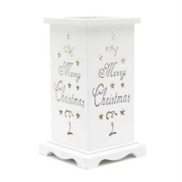 Shatchi Led Candle Flameless Table Top Wooden Holder Engraved Merry Christmas White Battery Operated - thumbnail 1