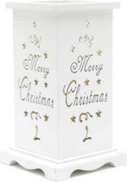 Shatchi Led Candle Flameless Table Top Wooden Holder Engraved Merry Christmas White Battery Operated - thumbnail 2