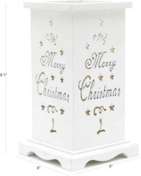 Shatchi Led Candle Flameless Table Top Wooden Holder Engraved Merry Christmas White Battery Operated - thumbnail 3