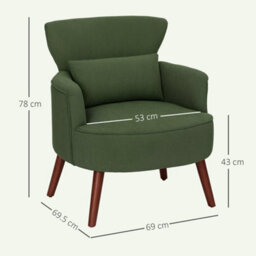 Green Upholstered Armchair With Rubber Wood Legs For Living Room - thumbnail 2