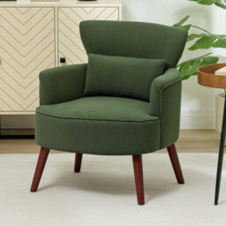 Green Upholstered Armchair With Rubber Wood Legs For Living Room - thumbnail 4