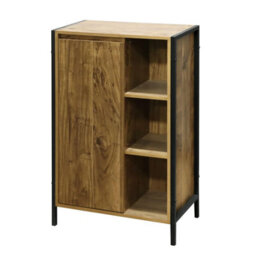 Home Source Locastra Mango Oak Effect & Black Metal 1 Door Bathroom Storage Cabinet With Open Shelves - thumbnail 5