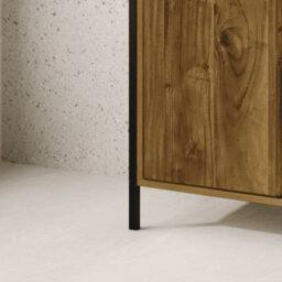 Home Source Locastra Mango Oak Effect & Black Metal 1 Door Bathroom Storage Cabinet With Open Shelves - thumbnail 4