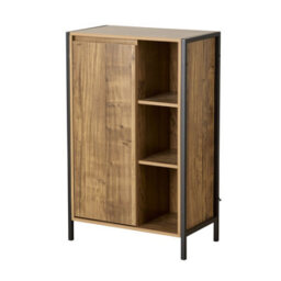 Home Source Locastra Mango Oak Effect & Black Metal 1 Door Bathroom Storage Cabinet With Open Shelves - thumbnail 7