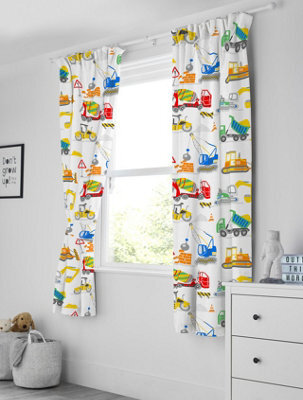 Bloomsbury Mill - Construction Diggers Curtains For Kids Bedroom - Lined Curtain Pair Inc Tie Backs 66 X 72 Inch Or 168Cm X 183Cm - image 1