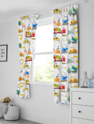 Bloomsbury Mill - Construction Diggers Curtains For Kids Bedroom - Lined Curtain Pair Inc Tie Backs 66 X 72 Inch Or 168Cm X 183Cm - thumbnail 1