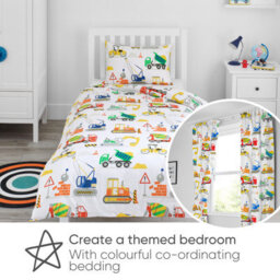 Bloomsbury Mill - Construction Diggers Curtains For Kids Bedroom - Lined Curtain Pair Inc Tie Backs 66 X 72 Inch Or 168Cm X 183Cm - thumbnail 5