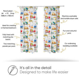 Bloomsbury Mill - Construction Diggers Curtains For Kids Bedroom - Lined Curtain Pair Inc Tie Backs 66 X 72 Inch Or 168Cm X 183Cm - thumbnail 4