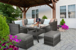 Signature Weave Georgia Wicker Corner Sofa Seat Coffee Table Stools Benches Grey