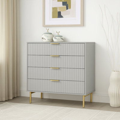 Home Treats Ridged Chest Of Drawers Large Set Of 4 Drawers Taupe Bedroom Dresser - image 1