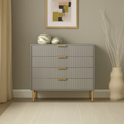 Home Treats Ridged Chest Of Drawers Large Set Of 4 Drawers Taupe  Bedroom Dresser - thumbnail 2