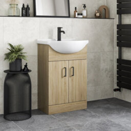 Affine Bathroom Vanity Unit Basin Sink Single Tap Hole Freestanding 560mm Oak Effect - thumbnail 2