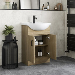 Affine Bathroom Vanity Unit Basin Sink Single Tap Hole Freestanding 560mm Oak Effect - thumbnail 3