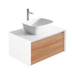 Plum&clay Declan White & Oak Wall Mounted Vanity Unit With White Countertop Set (W)600mm (H)400mm - thumbnail 1
