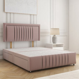 Bsspoke Lily Divan Bed Set In Pink Plush Velvet 24Inch Headboard & Footboard 2 Drawers Same Side & No Mattress In All Sizes