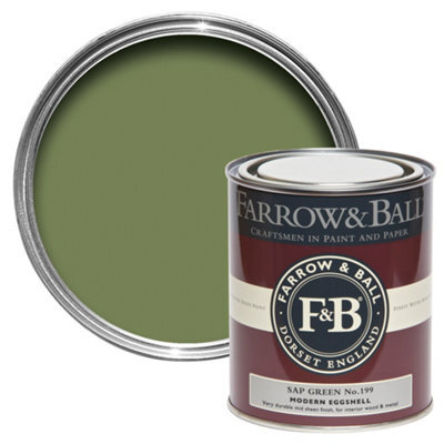 Farrow & Ball Modern Sap Green No.199 Eggshell Interior Metal & Wood Paint, 750Ml - image 1