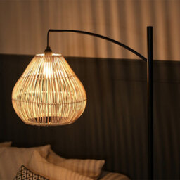 Valuelights Preto Black Metal Curve Stem Floor Lamp With A Natural Wicker Rattan Teardrop Shade - thumbnail 5