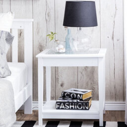 Beliani White Glass Top Side Table 57X40 Cm, One Shelf - Bedside And Living Room Table - thumbnail 2