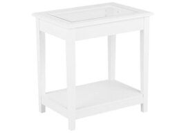 Beliani White Glass Top Side Table 57X40 Cm, One Shelf - Bedside And Living Room Table - thumbnail 3