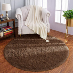 Ameha Round Rugs Living Room Brown Area Rugs 120 X 120Cm For Bedroom Anti Slip Thick Pile Small Fluffy Shaggy Rug Non Shedding - thumbnail 6