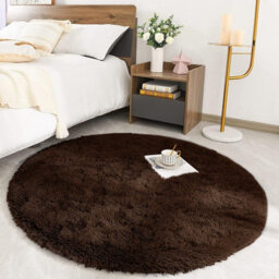 Ameha Round Rugs Living Room Brown Area Rugs 120 X 120Cm For Bedroom Anti Slip Thick Pile Small Fluffy Shaggy Rug Non Shedding - thumbnail 3