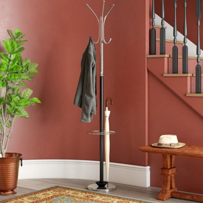 Aspect Furniture Oscar Free Standing Metal Coat Rack With Umbrella Base/chrome And Black