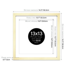 "13X13"" Gold Picture Frame - 13X13"" Square Frame With 12X12"" Mount For 13X13""/12X12"" Pictures Art Deco Style Room Decor, 1 Pack" - thumbnail 2