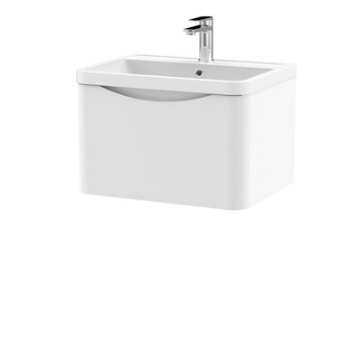 Balterley Dunwood Contemporary Bathroom Wall Hung 1 Drawer Vanity & Polymarble Basin, Satin White, 600mm - image 1