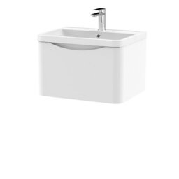 Balterley Dunwood Contemporary Bathroom Wall Hung 1 Drawer Vanity & Polymarble Basin, Satin White, 600mm - thumbnail 1