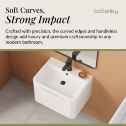 Balterley Dunwood Contemporary Bathroom Wall Hung 1 Drawer Vanity & Polymarble Basin, Satin White, 600mm - thumbnail 6