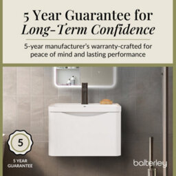 Balterley Dunwood Contemporary Bathroom Wall Hung 1 Drawer Vanity & Polymarble Basin, Satin White, 600mm - thumbnail 4