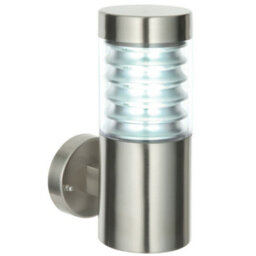 Ip44 Outdoor Wall Light Brushed Steel Spiraled Clear Shade Porch Outdoor Lamp