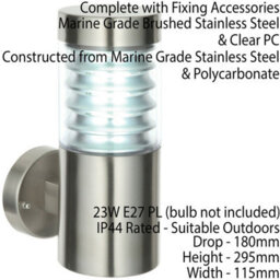 Ip44 Outdoor Wall Light Brushed Steel Spiraled Clear Shade Porch Outdoor Lamp - thumbnail 2