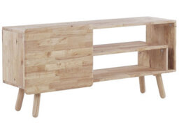 Beliani Rubberwood 1-Door Tv Stand Light Brown Retro Scandi - W130 X D36 X H59Cm - thumbnail 3