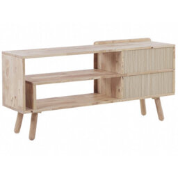 Beliani Rubberwood 1-Door Tv Stand Light Brown Retro Scandi - W130 X D36 X H59Cm - thumbnail 6