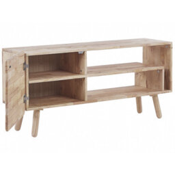 Beliani Rubberwood 1-Door Tv Stand Light Brown Retro Scandi - W130 X D36 X H59Cm - thumbnail 5
