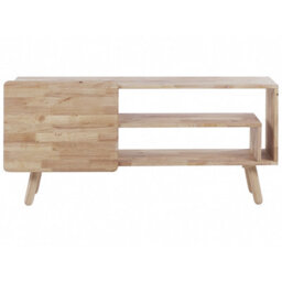 Beliani Rubberwood 1-Door Tv Stand Light Brown Retro Scandi - W130 X D36 X H59Cm - thumbnail 1