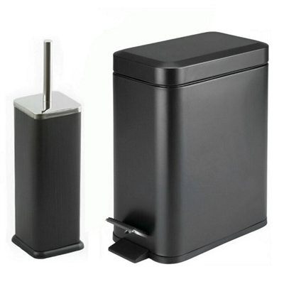5L Pedal Bin With Toilet Brush Holder Waste Storage Solution Kitchen & Bathroom 5 Liter Black Bin & Brush Holder Set - image 1