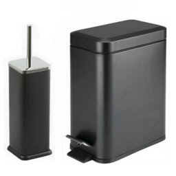 5L Pedal Bin With Toilet Brush Holder Waste Storage Solution Kitchen & Bathroom 5 Liter Black Bin & Brush Holder Set
