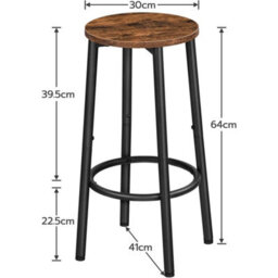 Set Of 2 Round Pub Kitchen Bar Stools Dining Chairs - thumbnail 2